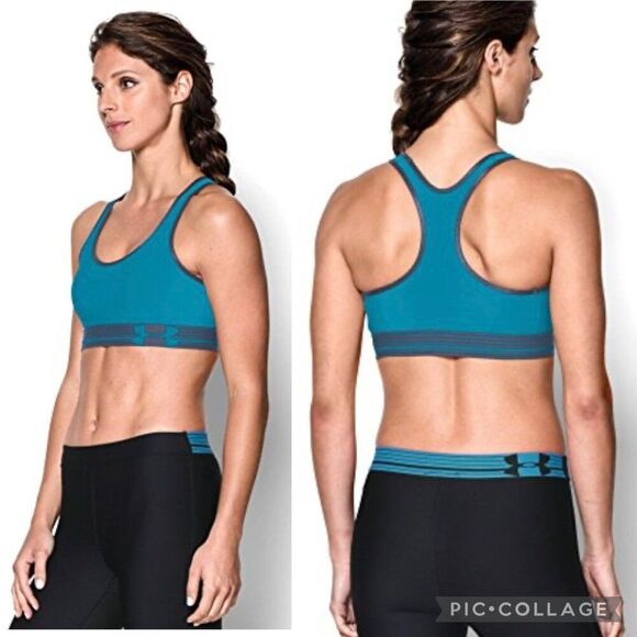 NWT Under Armour Womens SMALL HeatGear Amour Sports Bra, Pacific Blue Teal Color - Picture 1 of 10